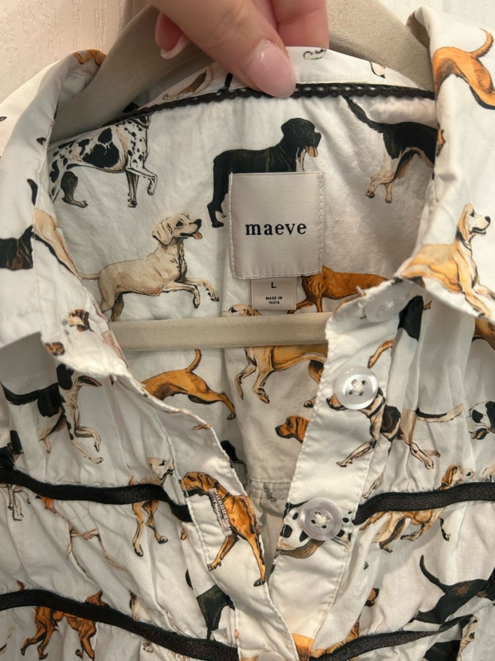 Anthropologie White Dog-Print Button Front Blouse - Picture 6 of 9